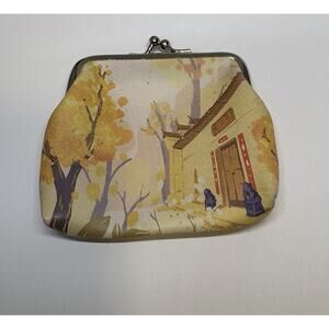 Vintage Style Kiss Lock Coin Purse Asian Scenic Print Small Change Pouch